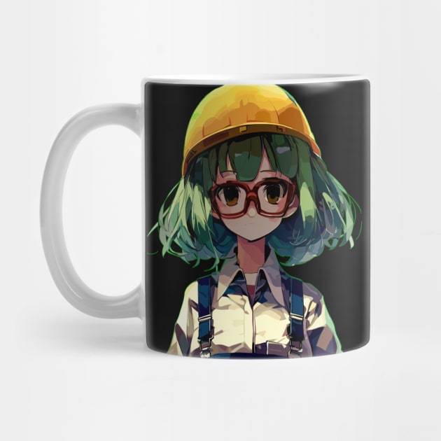 Anime Girl worker engineer in construction helmet by TomFrontierArt